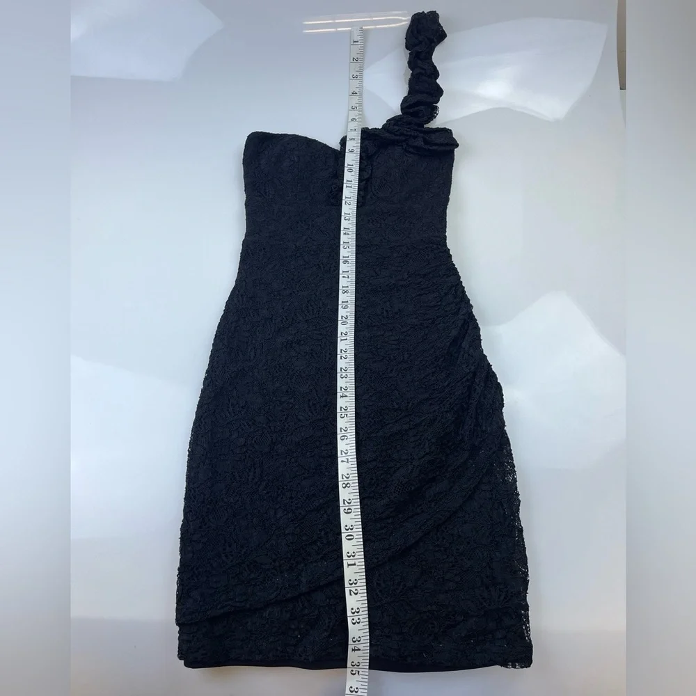 ModCloth Mystic Black Lace Sheath One Shoulder Dress Ruched N246-12 - Picture 7 of 7